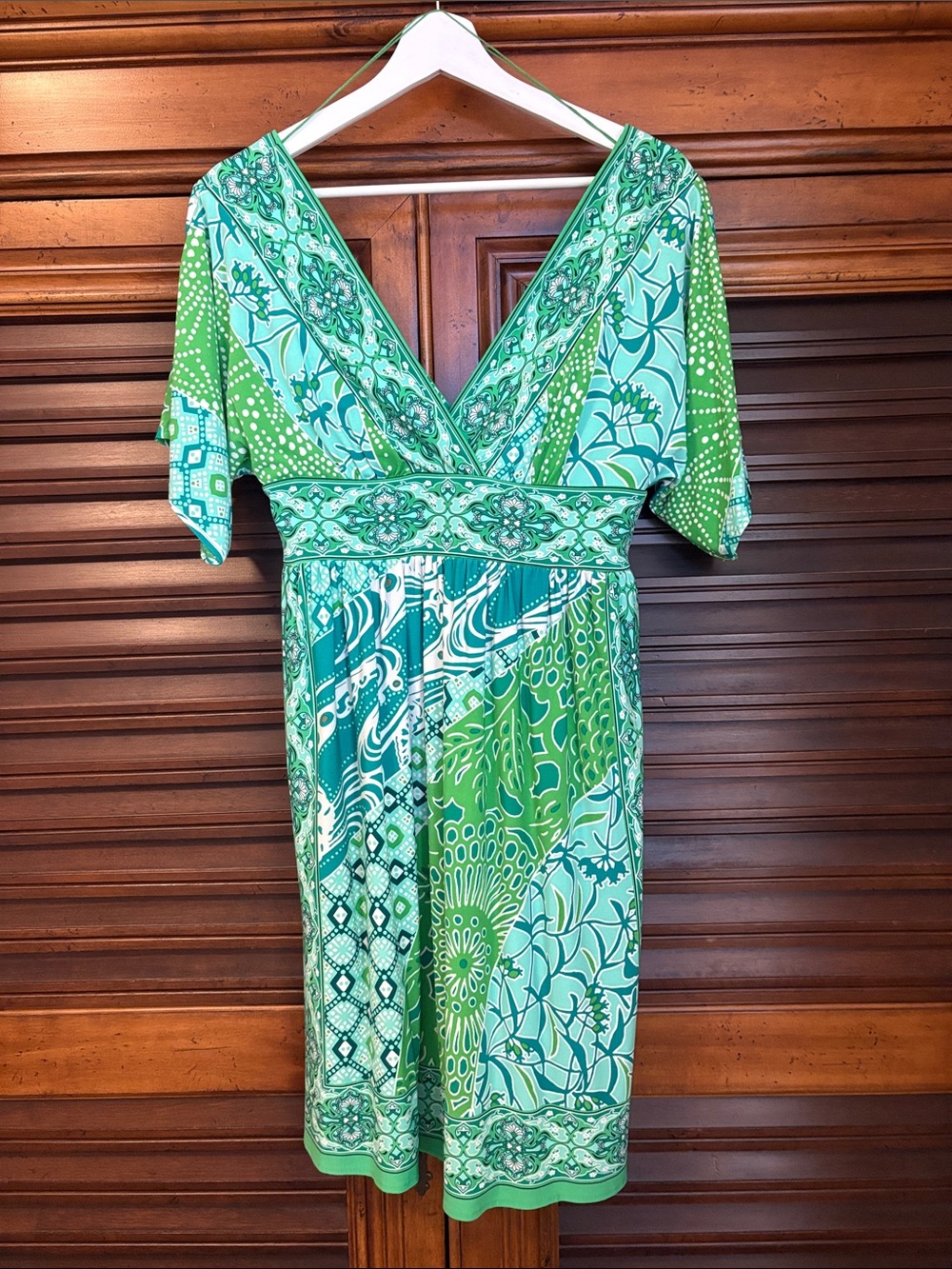 Maggy London Green Multi-Pattern Midi Dress Size 8